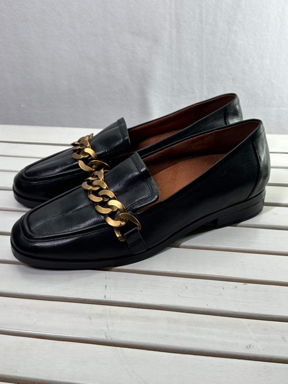 Vionic Black Leather Chain-Accent Loafers - Picture 7 of 10